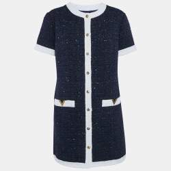 Valentino Navy Blue Sequin Embellished Lurex Bouclé-Tweed Mini Dress L