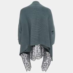 Valentino Grey Wool Rib Knit & Lace Trim Open Cardigan M