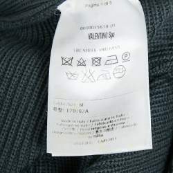 Valentino Grey Wool Rib Knit & Lace Trim Open Cardigan M