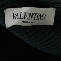 Valentino Grey Wool Rib Knit & Lace Trim Open Cardigan M