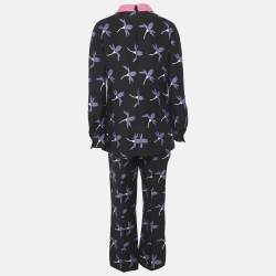 Valentino Black Floral Print Wool Blend Top and Pants Set M