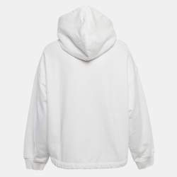 Pre Owned Valentino White Logo Sequin Embellished Cotton Knit Hoodie M