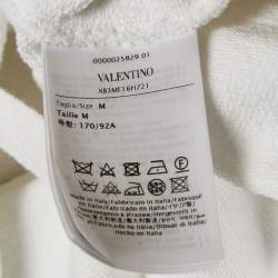 Pre Owned Valentino White Logo Sequin Embellished Cotton Knit Hoodie M