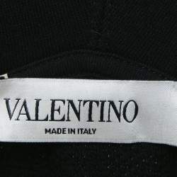 Valentino Black Velvet Pansy Applique Cotton Oversized Hoodie M
