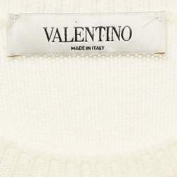 Pre Owned Valentino White/Black Logo Jacquard Cashmere Knit Sweater S