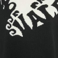 Pre Owned Valentino White/Black Logo Jacquard Cashmere Knit Sweater S
