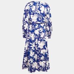 Pre Owned Valentino Blue Abstract Print Cotton Maxi Dress L