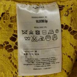 Pre Owned Valentino Yellow Lace and  Jersey Crew Neck Top M
