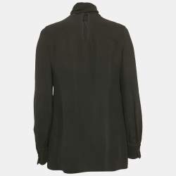 Pre Owned Valentino Black Silk Blend Crepe Tie-Up Neck Detail Top M