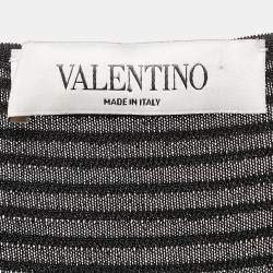 Pre Owned Valentino Black Patterned Knit Cap Sleeve Mini Dress M