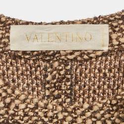 Pre Owned Valentino Brown/Beige Tweed Sleeveless Mini Dress M