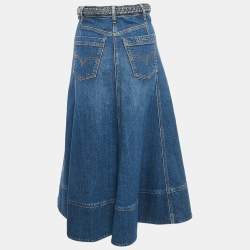 Valentino Blue Denim Braid Detail Waist Midi Skirt S