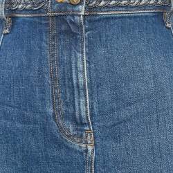 Valentino Blue Denim Braid Detail Waist Midi Skirt S