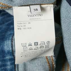 Valentino Blue Denim Braid Detail Waist Midi Skirt S