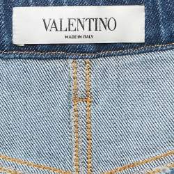 Valentino Blue Denim Braid Detail Waist Midi Skirt S
