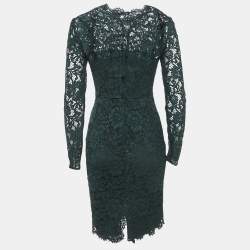 Pre Owned Valentino Dark Green Lace Full Sleeve Short Dress S