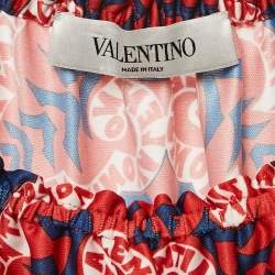 Valentino Red Printed Jersey Pleated Off-Shoulder Maxi Dress M