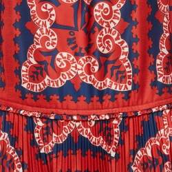 Valentino Red Printed Jersey Pleated Off-Shoulder Maxi Dress M