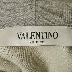 Pre Owned Valentino Grey Logo Sequin Cotton Knit Hooded Sweatshirt L