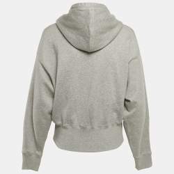 Pre Owned Valentino Grey Logo Sequin Cotton Knit Hooded Sweatshirt L
