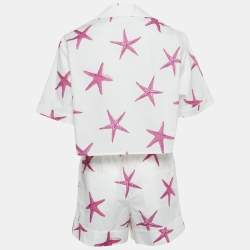 Pre Owned Valentino White Star Fish Print Cotton Shirts and Shorts Set S