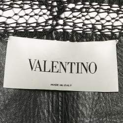 Valentino Black Crochet Trim Leather Cape Coat M