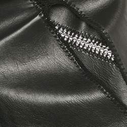 Valentino Black Crochet Trim Leather Cape Coat M