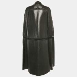 Valentino Black Crochet Trim Leather Cape Coat M