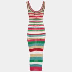 Pre Owned Valentino Striped Lurex Rib Knit Midi Dress S