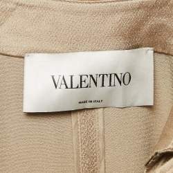 Pre Owned Valentino Beige Hammered-Satin and Gabardine Epaulettes Storm Flap Trench Coat M