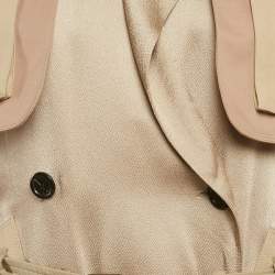 Pre Owned Valentino Beige Hammered-Satin and Gabardine Epaulettes Storm Flap Trench Coat M