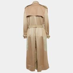 Pre Owned Valentino Beige Hammered-Satin and Gabardine Epaulettes Storm Flap Trench Coat M