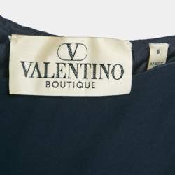 Valentino Navy Blue Crepe Embellished Hem Sleeveless Mini Dress M