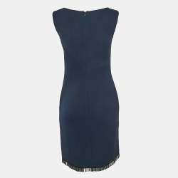 Valentino Navy Blue Crepe Embellished Hem Sleeveless Mini Dress M