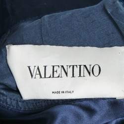 Pre Owned Valentino Blue Textured Silk Button Detail Short Dress M
