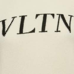 Valentino Cream VLTN Intarsia Wool Blend Sweater S