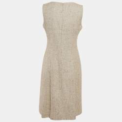 Pre Owned Valentino Beige Tweed Sleeveless V-Neck Short Dress M