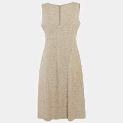 Pre Owned Valentino Beige Tweed Sleeveless V-Neck Short Dress M