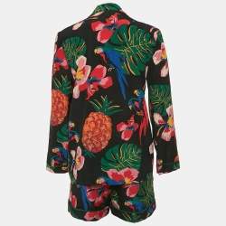 Valentino Black Printed Silk Pajama Shirt and Shorts Set XS