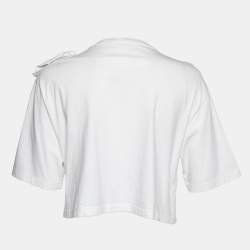 Pre Owned Valentino Off White/Red Logo Print Floral-Applique Top XS