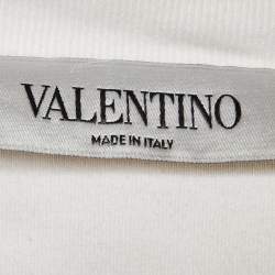 Pre Owned Valentino Off White/Red Logo Print Floral-Applique Top XS