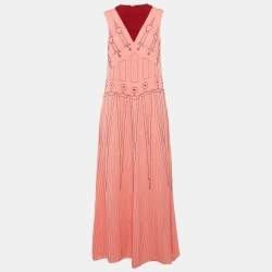Pre Owned Valentino Pink Bead Embroidered Silk Sleeveless Maxi Dress S
