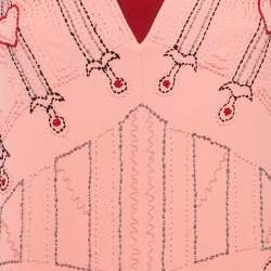 Pre Owned Valentino Pink Bead Embroidered Silk Sleeveless Maxi Dress S