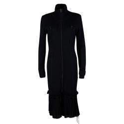 Pre Owned Valentino Black Wool Pleated Bottom Hem Detail Long Sleeve Dress L