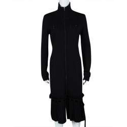 Pre Owned Valentino Black Wool Pleated Bottom Hem Detail Long Sleeve Dress L