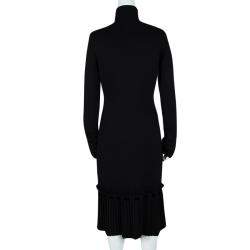 Pre Owned Valentino Black Wool Pleated Bottom Hem Detail Long Sleeve Dress L