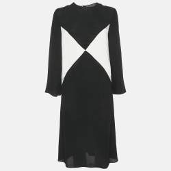 Valentino Black Silk Crepe Panel Detail Midi Shift Dress S
