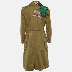 Valentino Khaki Brown Applique Detail Zip-Up Coat M