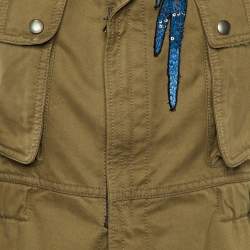 Valentino Khaki Brown Applique Detail Zip-Up Coat M