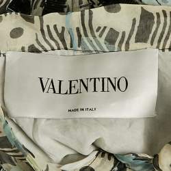 Pre Owned Valentino Multicolor Printed Silk Bead Embellished Pintuck Detail Dress M